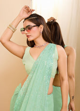 Shiny Saree in Sea Green Colour